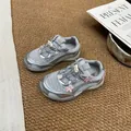 Trendy silver mesh sneakers for girls featuring pink floral accents and soft flexible soles. - 34 / Inner Length 21.5cm / Silver