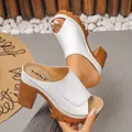 White leather platform sandals with thick high heels and fish mouth peep toe design - 35 / White