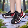Sandalias deportivas para niños con punta cerrada y suela blanda para el verano exterior - Negro Rojo