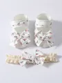 Lovely floral baby girl princess shoes and matching lace headband set in white and pink - Size 11 (Inner Length 10.5cm) / Shoes And Headband Set / Pink Pastoral Style