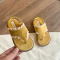 Toddler girls yellow lace flip-flop sandals with soft soles for summer vacation beach wear - Size 24 Inner Length 15.5CM / Yellow