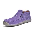 Detailed side view of purple high-top suede shoes with zipper and white stitching - 36 / Purple