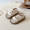 Elegant cream-white Roman sandals for girls, soft anti-slip sole summer beach footwear - Size 21 / Off White
