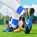 Durable TF AG turf soccer shoes for kids and adults in blue and yellow graffiti style - 30 / Black/Blue/Yellow