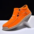 Oranje hoge herenschoenen met handgestikte details en ritssluiting aan de zijkant - 38 / Hoge Casual Stijl (9930) / Oranje