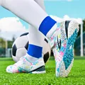 Turf soccer shoes for kids and adults with colorful graphic patterns on grass field - 30 / White Blue Pink