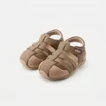 Unisex toddler outdoor soft-sole leather sandals in brown for ages 7 months to 3 years - Size 16 (Inner Length 12.5cm) / Green