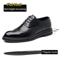 Black men's formal leather brogue shoes with 3cm flat sole and matching insole - 38 / Flat Business Style (3006) / Black