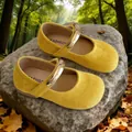 Eleganti scarpe Mary Jane in camoscio giallo per bambine con fibbia metallica dorata - Giallo