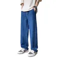 Vista dettagliata di jeans in denim a gamba dritta da uomo in lavaggio blu classico - Taglia S / Pantaloni e gonne / Blu scuro