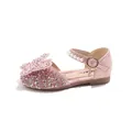Elegant pink girl's princess shoes with shiny rhinestones and pearl ankle strap detail - 21 / Inner Length 13.5cm / Pink