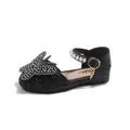 Elegant black girls' princess shoes featuring a rhinestone butterfly and pearl ankle strap - 21 / Inner Length 13.5cm / Black