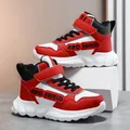 Modische rot-weiße High-Top-Leder-Sneaker für Mädchen, wasserfest mit robuster Gummisohle - Weiß Rot