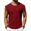 Detailed front view of men's wine red sleeveless t-shirt in comfortable breathable fabric - S / Tops / Burgundy