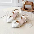 Elegant white children's high-heeled sandals featuring sparkling rhinestone bows - Size 27 (17cm) / Off White