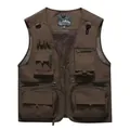 Men's outdoor multi-pocket fishing vest in brown with quick-dry mesh lining cloth - 3XL / Top (8512) / Coffee
