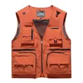 Men's orange quick-dry mesh outdoor vest with multi-pockets for fishing and hiking - 3XL / Top (8512) / Brick Red