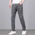 Detaillierte Ganzkörperansicht der klassischen grauen Herren-Jeans mit geradem Schnitt - Grau