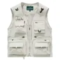 Men's mesh quick-dry outdoor vest with multi-pocket design for fishing and photography - Off White
