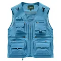 Outdoor blue quick-dry fishing vest with multiple utility pockets and breathable mesh back. - Teal