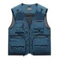 Men's blue multi-pocket mesh quick-dry outdoor vest for fishing and photography - Denim Blue