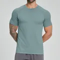 Premium men's sage blue seamless quick-dry athletic T-shirt for gym training and fitness - S / Tops / Turquoise