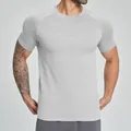 Men's seamless quick-dry breathable athletic short sleeve shirt in light gray color - S / Tops / Light Gray