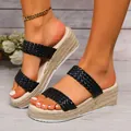 Sandales compensées à plateforme tressées noires pour femmes avec semelle espadrille - 36 / Noir