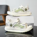 Boys white sports sandals with green accents and velcro straps for summer beach - 27 / Sporty Casual Style (25325) / Mint Green