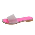 Elegante roze platte slippers met een brede glinsterende strassband voor dames - 38 / Rozerood