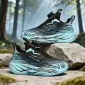 Stylish light blue and black boys' basketball shoes with rotary buckle and thick sole - Black Moon Cyan