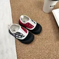 Detailed view of retro color-block canvas shoes for toddlers featuring soft anti-slip soles. - 22 (Inner Length 14cm) / Black and White Plaid