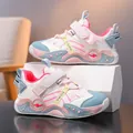 Baskets colorées pour enfants en rose et bleu avec semelles souples et finition en cuir - Rose