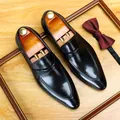 Classic black genuine leather penny loafers for men in a vintage wedding dress style - 37 / Black