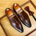 Vintage brown leather penny loafers for men in top-grain cowhide dress shoe style - 37 / Coffee