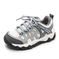 Breathable mesh children's hiking shoes in grey and blue for outdoor trekking sports - Gray