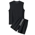 Schwarzes Herren-Set aus geripptem Trägershirt und Shorts, 2-teilig, bequeme Freizeitkleidung - S / Oberteil und Hose / Schwarz