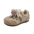 Sweet toddler girls floral khaki German training shoes featuring a 3D mushroom ornament - Khaki