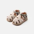Kleinkind Mädchen Leopardenmuster Sandalen mit beigem Wildleder im römischen Stil - Beige