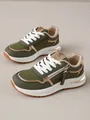 Zapatillas de moda para mujer verde militar con cremallera oro rosa y suela blanca - Verde Militar