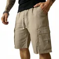 Men's slub linen-cotton cargo shorts in khaki with elastic waist and side pockets - S / Bottoms / Khaki