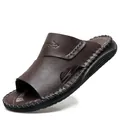 Men's casual brown leather sandals with hand-stitched soft sole and stylish open-toe design - 37 / Slide Style (892) / Brown