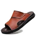 Classic men's brown leather sandals with hand-stitched details and soft sole - 37 / Slide Style (892) / Yellow Brown