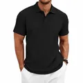 Detailed view of black knitted jacquard polo shirt showing vertical texture and collar - S / Tops / Black