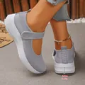 Detailed close-up of grey mesh breathable walking shoe showing the 3.8cm heel height - 36 / Mary Jane Style / Gray