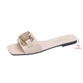 Elegant beige flat slide sandals for women with decorative gold metal buckle - 35 / Beige