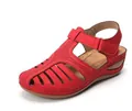 Vintage red closed-toe wedge sandals featuring breathable cutout design and adjustable strap - Red