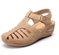 Retro beige closed-toe hollow wedge sandals for women with comfortable thick sole - Off White