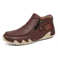 Bruine casual herenlaarzen met rits aan de zijkant en decoratieve stiksels voor buiten - 38 / Hoge Casual Stijl (A970) / Diepbruin