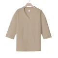 Schweres V-Ausschnitt Herren T-Shirt mit überschnittenen Schultern und Webstruktur - Khaki